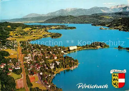 AK / Ansichtskarte Poertschach Woerthersee Fliegeraufnahme mt Maria Woerth Karawanken  Kat. Poertschach Woerther See Kaernten