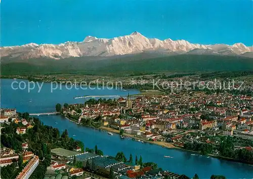 AK / Ansichtskarte Konstanz Bodensee Fliegeraufnahme mit Seepartie Alpen Kat. Konstanz