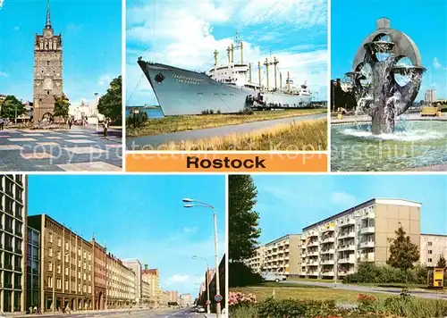 AK / Ansichtskarte Rostock Mecklenburg Vorpommern Kroepeliner Tor Traditionsschiff Typ Frieden Suedstadt Wasserspiel Lange Strasse Pawlowstrasse Kat. Rostock