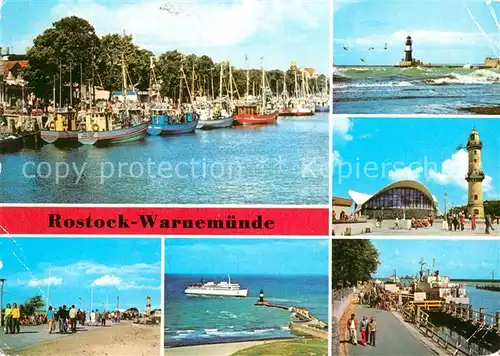 AK / Ansichtskarte Warnemuende Ostseebad Alter Strom Fischkutter Seepromenade Mole Konsum Gaststaette Teepott Leuchtturm Faehre Kat. Rostock
