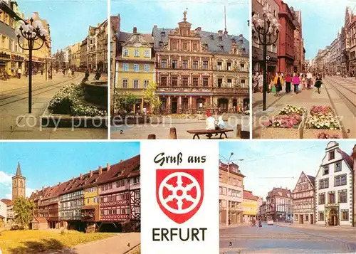 AK / Ansichtskarte Erfurt Anger Haus zum Breiten Herd Kraemerbruecke Gruene Apotheke und Hohe Lilie Historische Gebaeude Wappen Kat. Erfurt