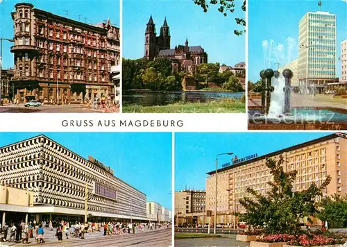 AK / Ansichtskarte Magdeburg Hasselbachplatz Elbe Dom Karl Marx Strasse Centrum Warenhaus Hotel International Kat. Magdeburg