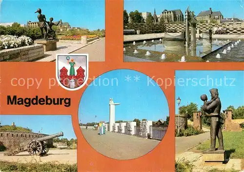 AK / Ansichtskarte Magdeburg Promenade der Voelkerfreundschaft Plastiken Statuen Kanone Denkmal Kat. Magdeburg