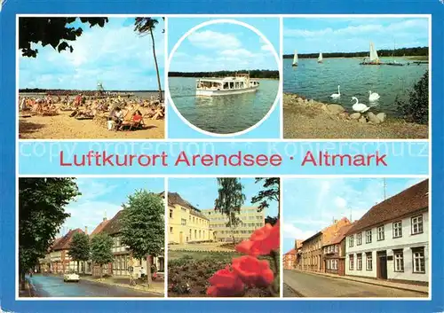 AK / Ansichtskarte Arendsee Altmark Badestrand Arendsee Friedensstrasse FDGB Erholungsheim Waldheim Hohe Warthe Strasse Kat. Arendsee