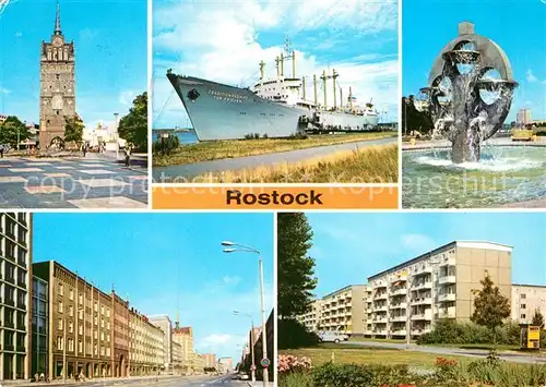 AK / Ansichtskarte Rostock Mecklenburg Vorpommern Kroepeliner Tor Traditionsschiff Typ Frieden Suedstadt Wasserspiel Lange Strasse Pawlowstrasse Kat. Rostock