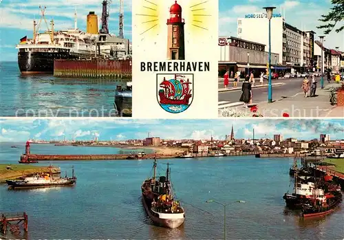 AK / Ansichtskarte Bremerhaven Hafen Hochseedampfer Mole Leuchtturm Strassenpartie Kat. Bremerhaven