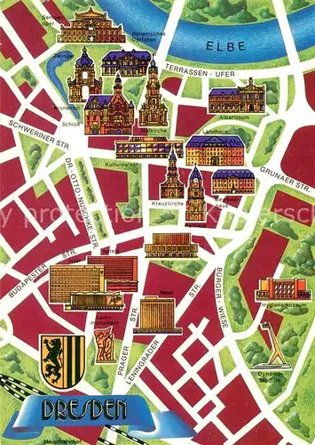 AK / Ansichtskarte Dresden Stadtplan mit Sehenswuerdigkeiten der Stadt Kat. Dresden Elbe