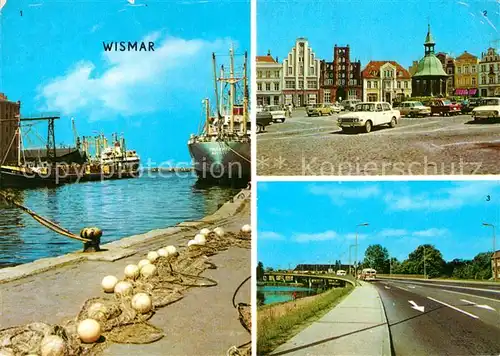 AK / Ansichtskarte Wismar Mecklenburg Hafen Hochseeschiffe Markt Hochbruecke