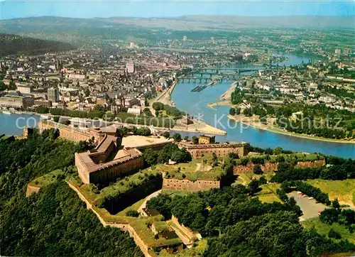 AK / Ansichtskarte Koblenz Rhein Festung Ehrenbreitstein und Deutsches Eck Fliegeraufnahme Kat. Koblenz
