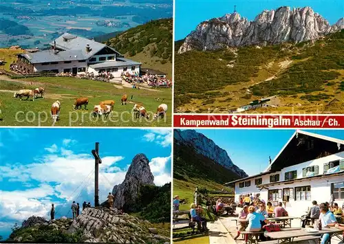 AK / Ansichtskarte Aschau Chiemgau Steinlingalm mit Kampenwand Gipfelkreuz Terrasse Kat. Aschau i.Chiemgau