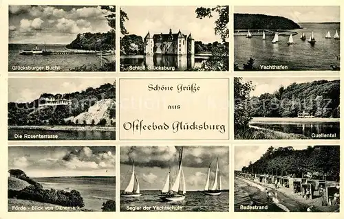 AK / Ansichtskarte Gluecksburg Ostseebad Bucht Rosenterrasse Yachthafen Schloss Badestrand / Bockholm /Schleswig-Flensburg LKR