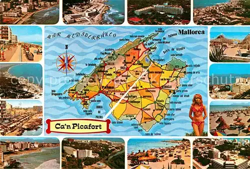 AK / Ansichtskarte Can Picafort Mallorca Lageplan Strand Hotels Kat. Spanien