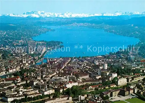 AK / Ansichtskarte Zuerich ZH Fliegeraufnahme mit See und Alpen