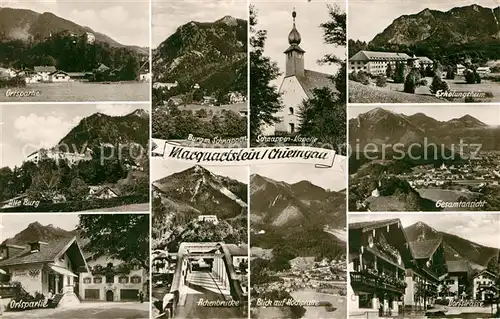 AK / Ansichtskarte Marquartstein Ortspartie Burg Hohenbruecke Schnappen Kapelle Erholungsheim Dorfstrasse Hochplatte Ammergauer Alpen Kat. Marquartstein