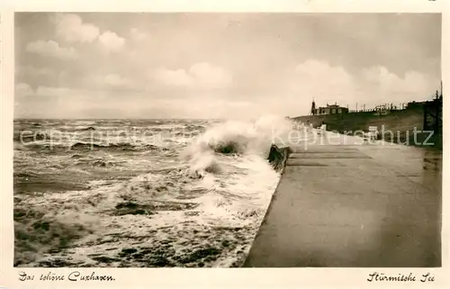 AK / Ansichtskarte Cuxhaven Nordseebad Promenade bei Sturm Kat. Cuxhaven