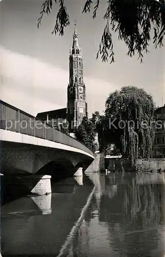 AK / Ansichtskarte Landshut Isar Brueckenpartie mit Kirche Kat. Landshut