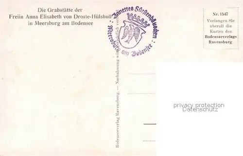 AK / Ansichtskarte Meersburg Bodensee Grabstaette Freiin Droste Huelshoff Kat. Meersburg