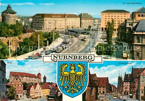 AK / Ansichtskarte Nuernberg Hauptbahnhof Koenigstrasse Burg  Kat. Nuernberg