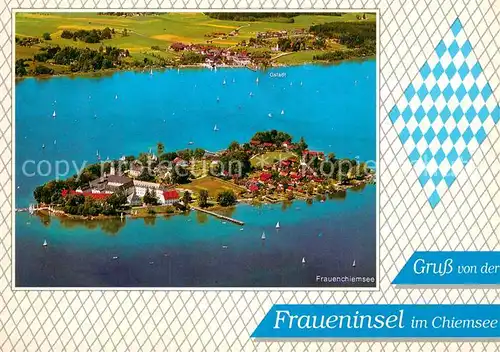 AK / Ansichtskarte Fraueninsel Chiemsee Fliegeraufnahme mit Kloster Frauenwoerth Kat. Chiemsee