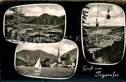 AK / Ansichtskarte Tegernsee Alpenpanorama Segeln Kirche Bergbahn Kat. Tegernsee