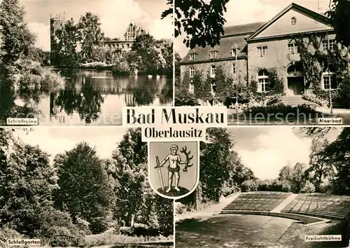 AK / Ansichtskarte Bad Muskau Oberlausitz Schlossruine Moorbad Freilichtbuehne Schlossgarten Kat. Bad Muskau