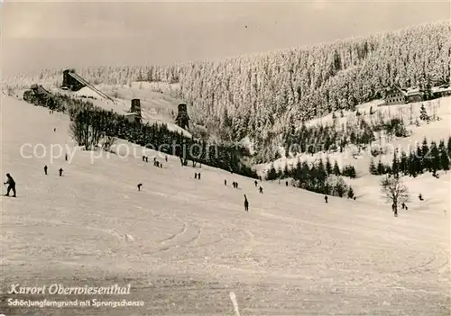 AK / Ansichtskarte Oberwiesenthal Erzgebirge Schoenjungferngrund mit Sprungschanze Kat. Oberwiesenthal