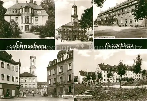 AK / Ansichtskarte Schneeberg Erzgebirge Stadtbad Rathaus Bergarbeiter Krankenhaus  Kat. Schneeberg