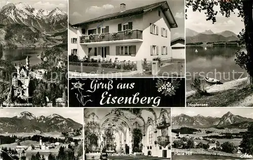 AK / Ansichtskarte Eisenberg Allgaeu Hopfensee Neuschwanstein Maria Hilf Wallfahrtskirche Haus Bennert Kat. Eisenberg