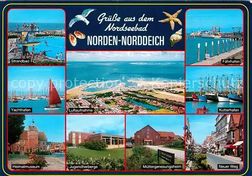 AK / Ansichtskarte Norden Norddeich Ostfriesland Strandbad Yachthafen Heimatmuseum Jugendherberge Kat. Norden