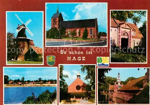 AK / Ansichtskarte Hage Ostfriesland Hager Muehle Ansgarikirche Burgtor Burg Berum Wihokirche Kat. Hage