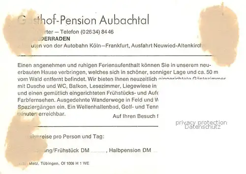 AK / Ansichtskarte Niederraden Eifel Gasthof Pension Aubachtal Kat. Niederraden Eifel