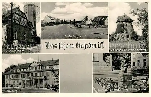 AK / Ansichtskarte Gehrden Hannover Burgberg Jugendheim Gr Bergstrasse Windmuehle Koelnerberg Franzburg Marktbrunnen Kat. Gehrden