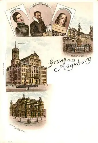 AK / Ansichtskarte Augsburg Rathaus Merkurbrunnen Portraits Welser Bernauer Holl Rathaus Kat. Augsburg