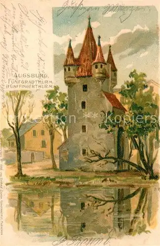 AK / Ansichtskarte Augsburg Fuenfgradturm Kuenstlerkarte Freund Kat. Augsburg