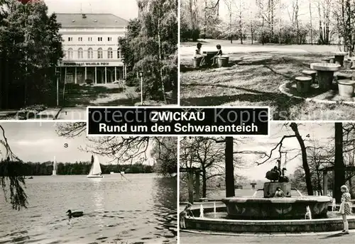 AK / Ansichtskarte Zwickau Sachsen Pionierhaus Wilhelm Pieck Schachspielplatz Schwanenteich Schwanenbrunnen Kat. Zwickau