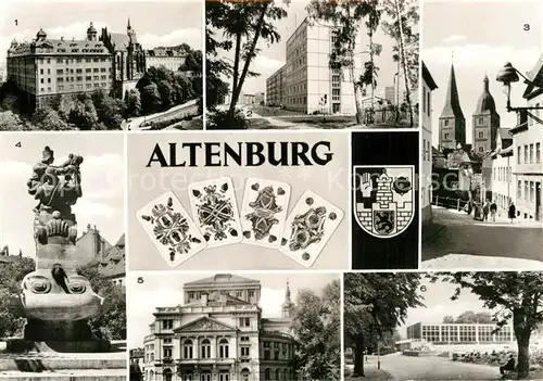 AK / Ansichtskarte Altenburg Thueringen Schloss Neubaugebiet Rote Spitzen Doppelturm Wahrzeichen Skatbrunnen Spielkarten Landestheater Volksschwimmhalle Kat. Altenburg