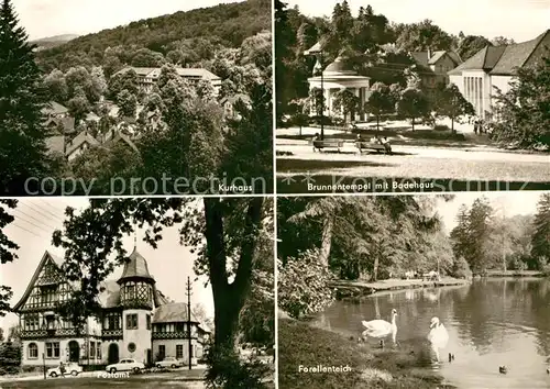 AK / Ansichtskarte Bad Liebenstein Kurhaus Brunnentempel Badehaus Postamt Forellenteich Schwaene Kat. Bad Liebenstein