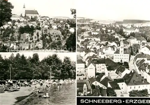 AK / Ansichtskarte Schneeberg Erzgebirge Ortsansichten mit Kirche Freibad Kat. Schneeberg