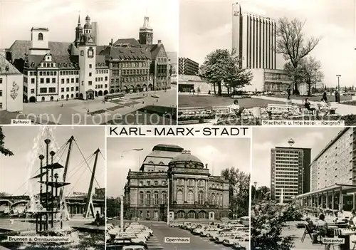 AK / Ansichtskarte Karl Marx Stadt Rathaus Stadthalle Interhotel Kongress Rosenhof Hochhaus Opernhaus Brunnen Omnibusbahnhof Kat. Chemnitz