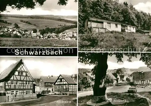 AK / Ansichtskarte Schwarzbach Schwallungen Ortsansicht Landschaftspanorama Bungalowsiedlung Dorfplatz Am Dreieck Fachwerkhaeuser