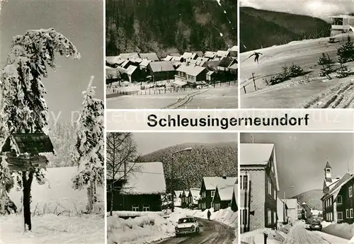 AK / Ansichtskarte Schleusingerneundorf Ortsansichten im Winter Wegweiser Kat. Nahetal Waldau