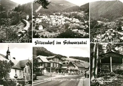 AK / Ansichtskarte Sitzendorf Thueringen Schwarzatalbahn Kurverwaltung Blick vom Annafels Schutzhuette Annafels FDGB Erholungsheim Max Kirchner Kat. Sitzendorf Schwarzatal