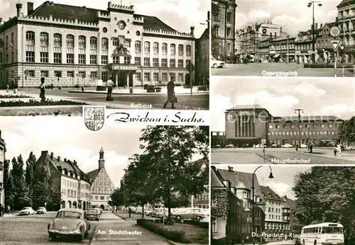 AK / Ansichtskarte Zwickau Sachsen Rathaus Georgenplatz Hauptbahnhof Dr Friedrich Ring Stadttheater Kat. Zwickau