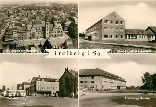 AK / Ansichtskarte Freiberg Sachsen Fliegeraufnahme Obermarkt Rathaus Forschungs Institut Bahnhof Kat. Freiberg