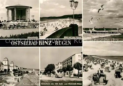 AK / Ansichtskarte Binz Ruegen Konzerthalle Strand Kurhaus Ferienheim Stahl   und Walzwerk Riess Kat. Binz