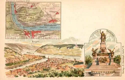 AK / Ansichtskarte Bingen Rhein Nationaldenkmal Landkarte Panorama Kat. Bingen am Rhein