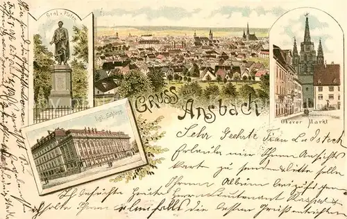 AK / Ansichtskarte Ansbach Mittelfranken Schloss Graf Platen Oberer Markt Kat. Ansbach