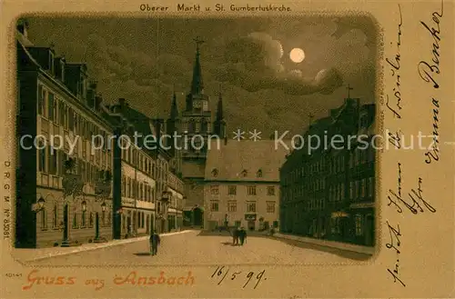 AK / Ansichtskarte Ansbach Mittelfranken Oberer Markt Gumbertuskirche Mondschein Kat. Ansbach