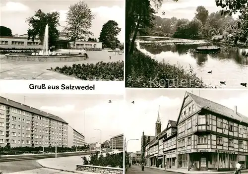 AK / Ansichtskarte Salzwedel Klubhaus der Erdgasarbeite Pfefferteich Neubauten Ernst Thaelmann Strasse Burgstrasse Fachwerkhaeuser Kat. Salzwedel