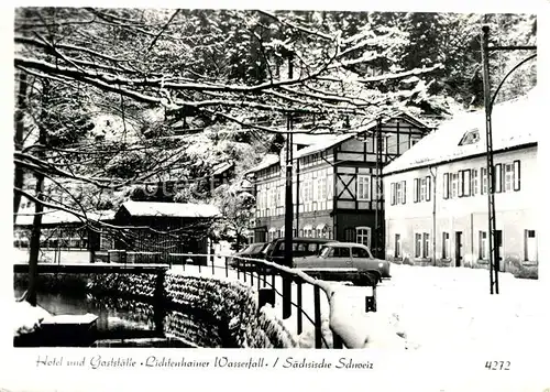 AK / Ansichtskarte Lichtenhain Sebnitz Hotel Gaststaette Lichtenhainer Wasserfall im Winter Kat. Sebnitz